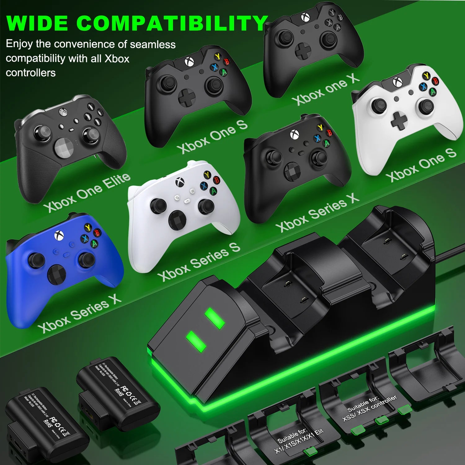 Xbox Charging Station with 2 X 3600Mwhrechargeable Battery Pack for Xbox Series X|S Controller